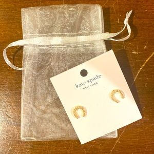 Kate Spade, horse shoe shaped pierced earrings, gold with diamond highlights